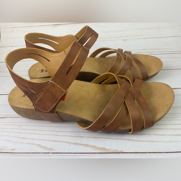 Korks Primrose Faux Leather Cork Heel Strappy Brown Tan Sandals Size 11M - Picture 3 of 10